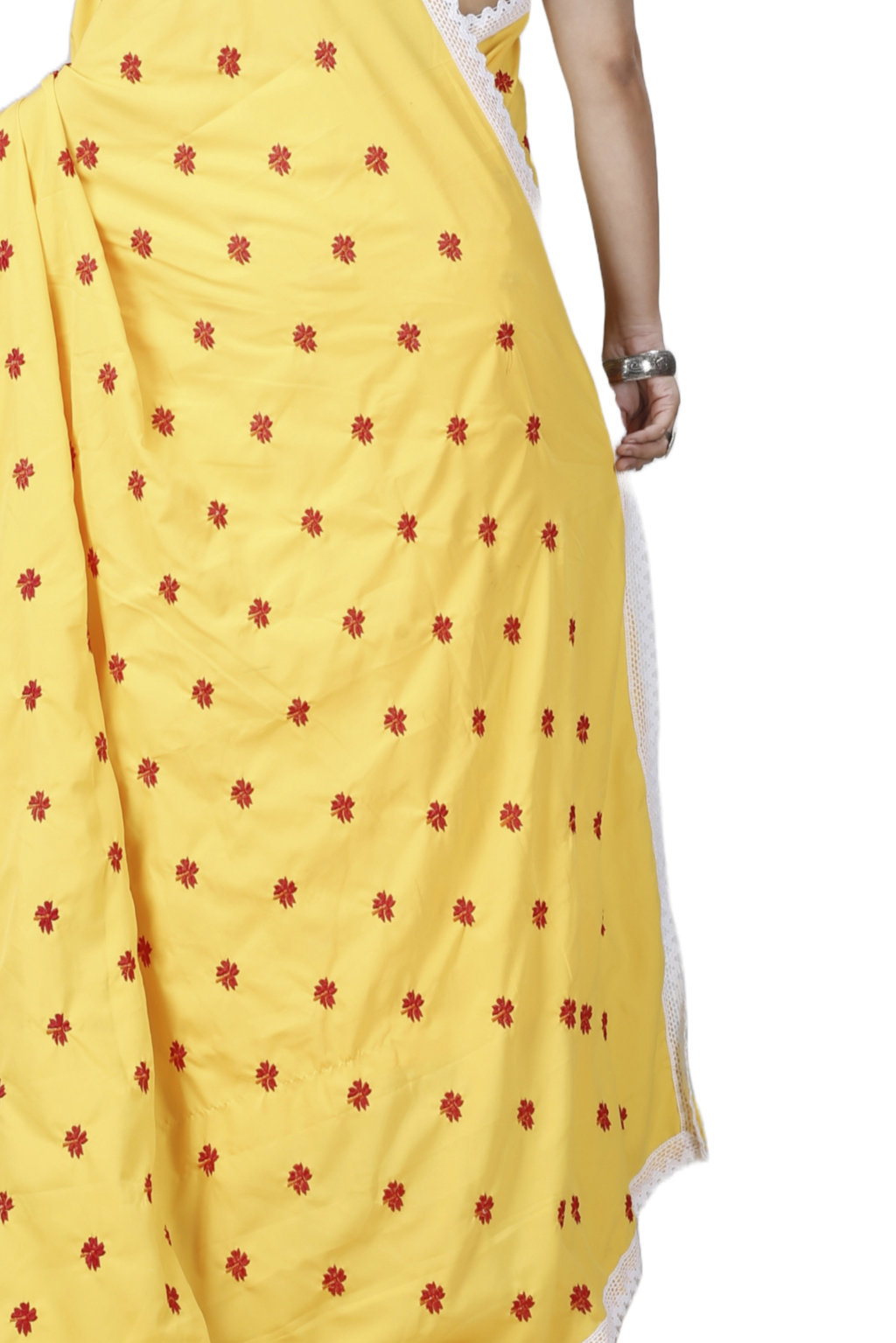 Yellow Red Pure Cotton LalPori Hand Loom Saree (1255)